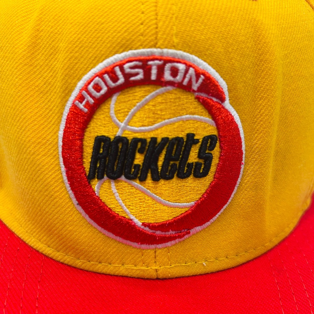 Adidas Houston Rockets Hat Mens OSFA Yellow Red NBA Snapback Flat Bill Cap - Picture 2 of 8